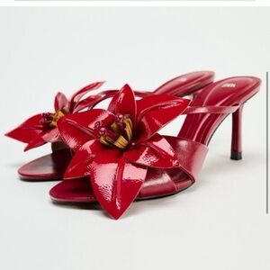 Zara Red Floral Heeled Sandals